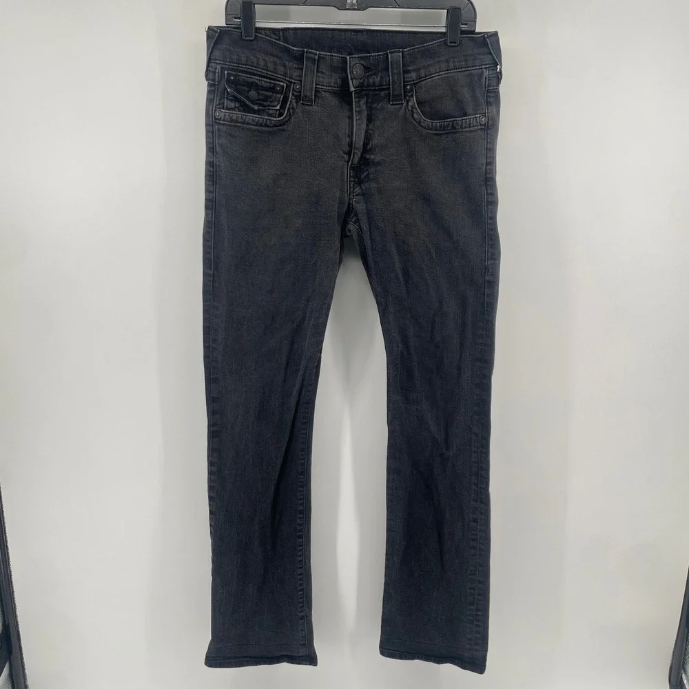 True Religion Ricky Jeans Mens 33 Black Relaxed Straight Leg Faded Denim USA